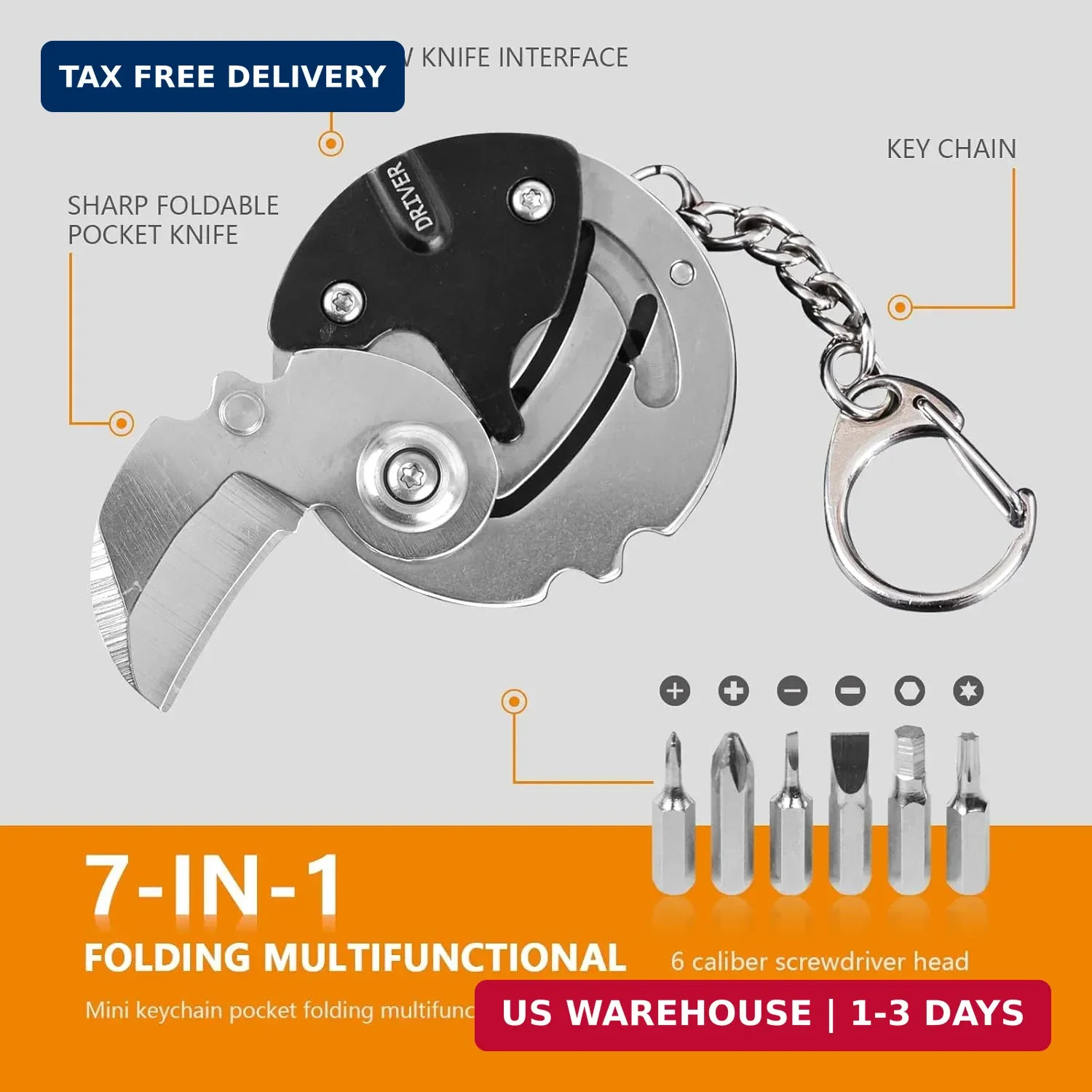 7-in-1 mini outdoor folding multifunctional tool – Small EDC Multitool with Scre