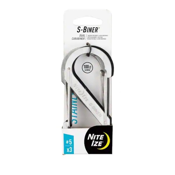S-Biner Stainless Steel Dual Carabiner #5 in Stainless/Black 100 lbs (3-Pack)