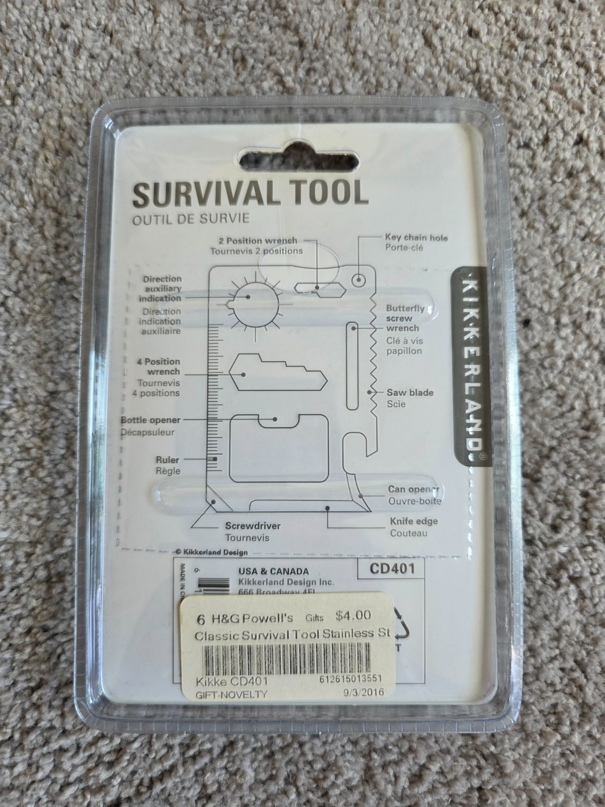 Kikkerland Survival Tool CD401 Stainless Steel 11 Function Wallet Multi Tool New