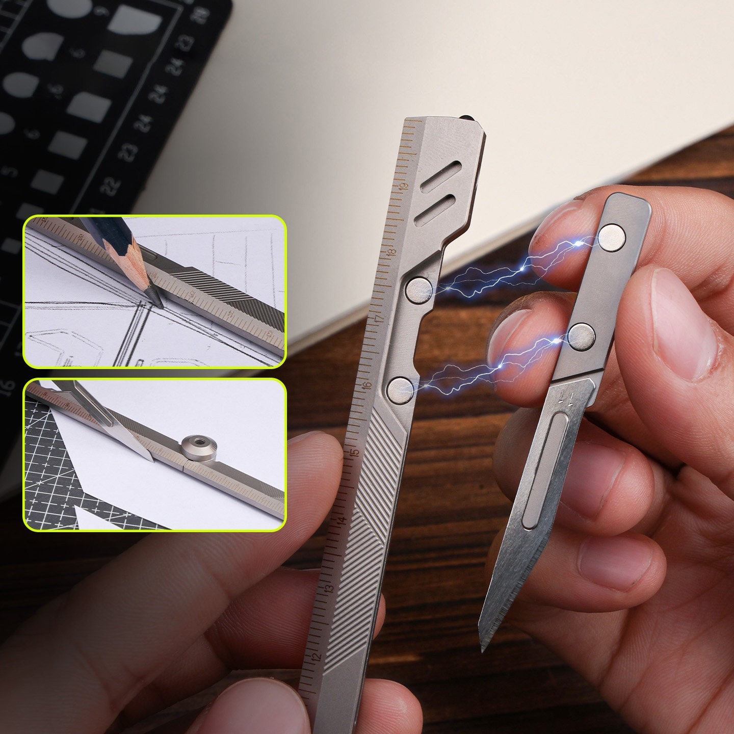 Titanium Alloy Folding Ruler EDC Multi Tool Portable Measuring Tool Gift