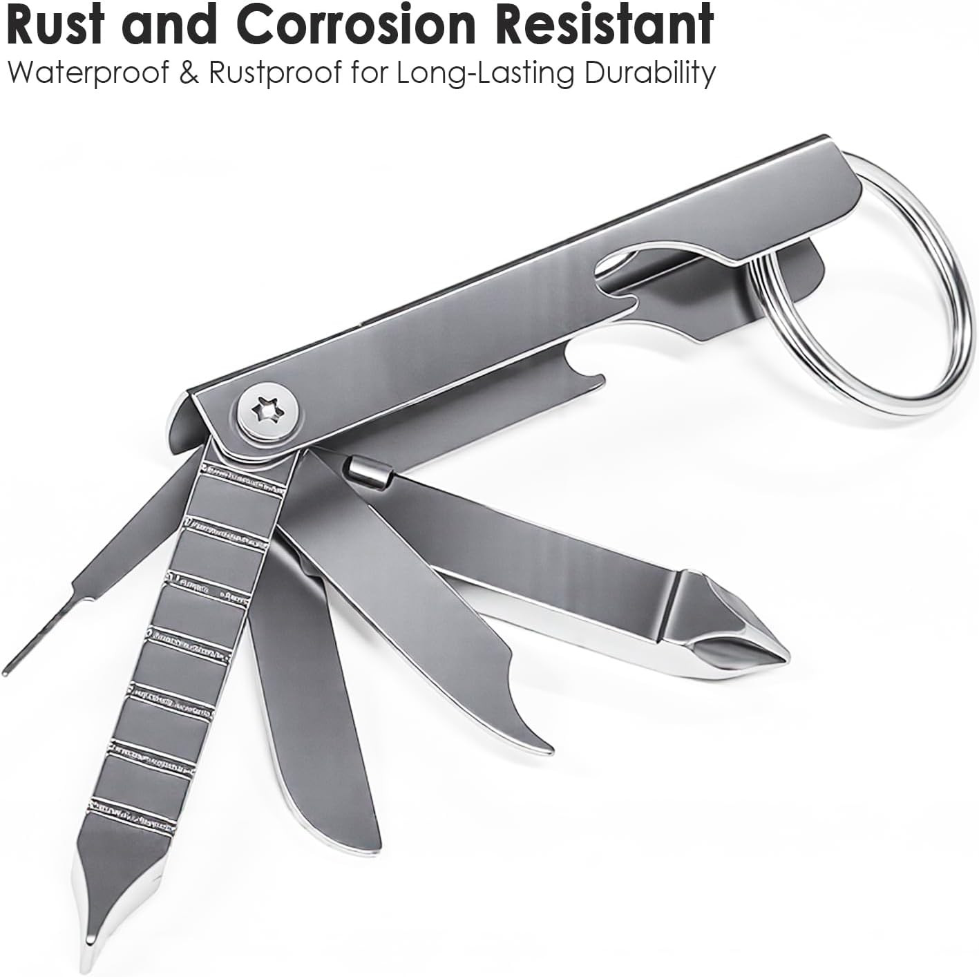 7-In-1 Multi-Tool Keychain, Portable Stainless Steel Pocket Gadget with SIM Card