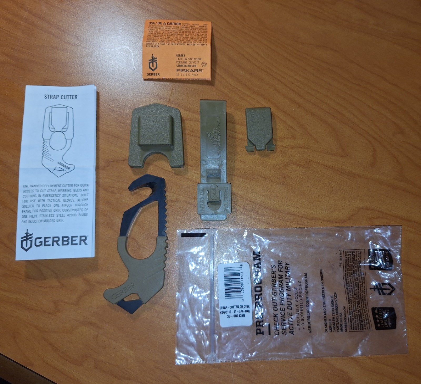 Military Surplus Gerber Strap Cutter/Glass Breaker Coyote Brown Belt/Malice Clip