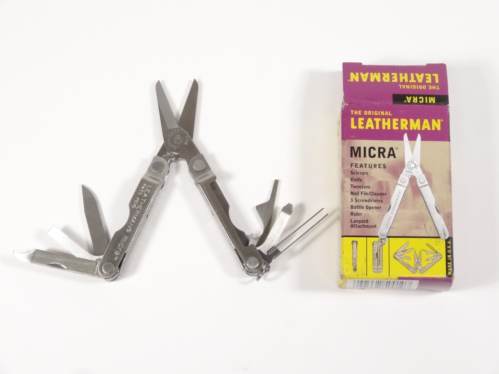 Vintage NOS Leatherman Micra Multi Tool Made In USA Scissors Knife Tweezers File