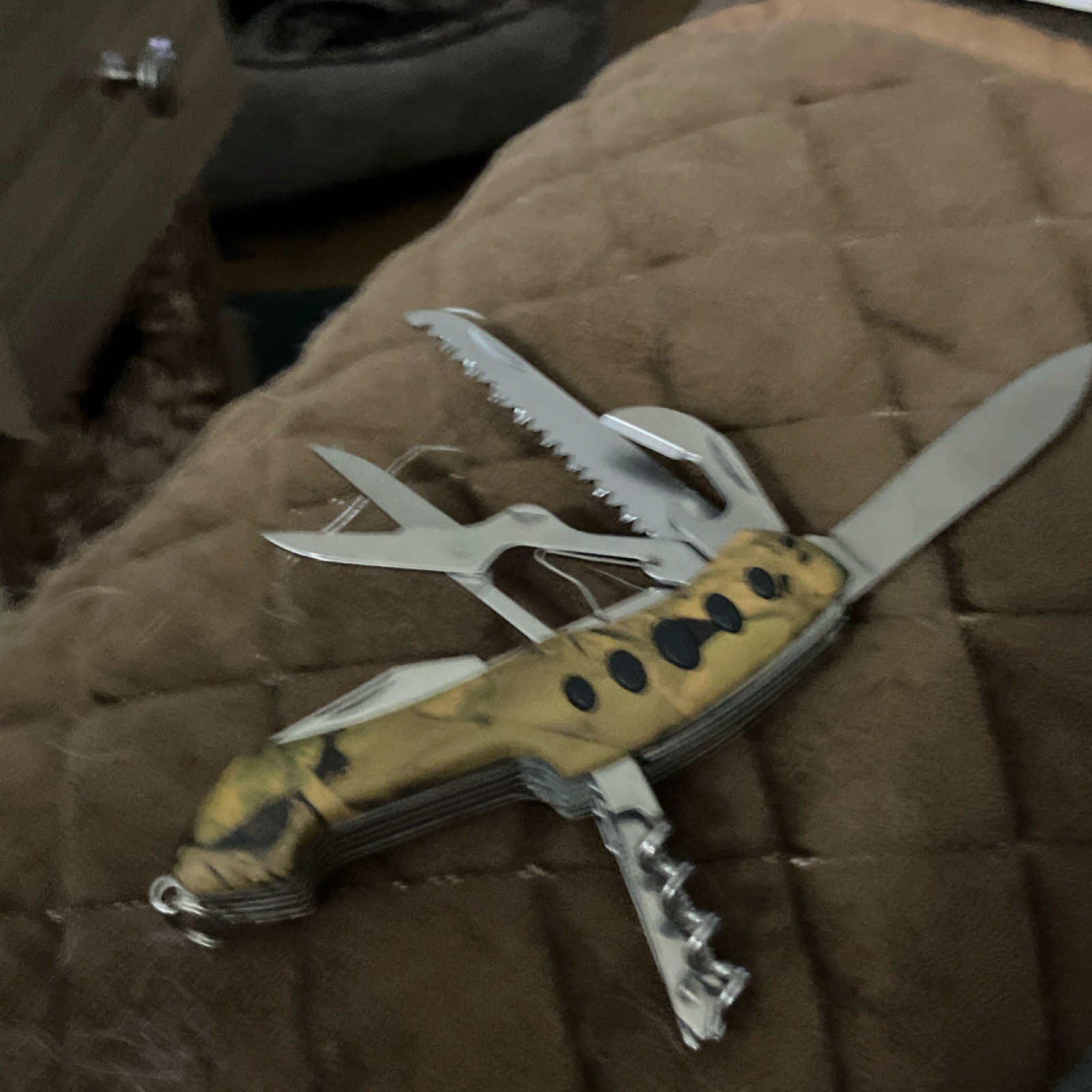 Brown Black Multi-Tool Stainless Steel Knife Scissors Saw Corkscrew