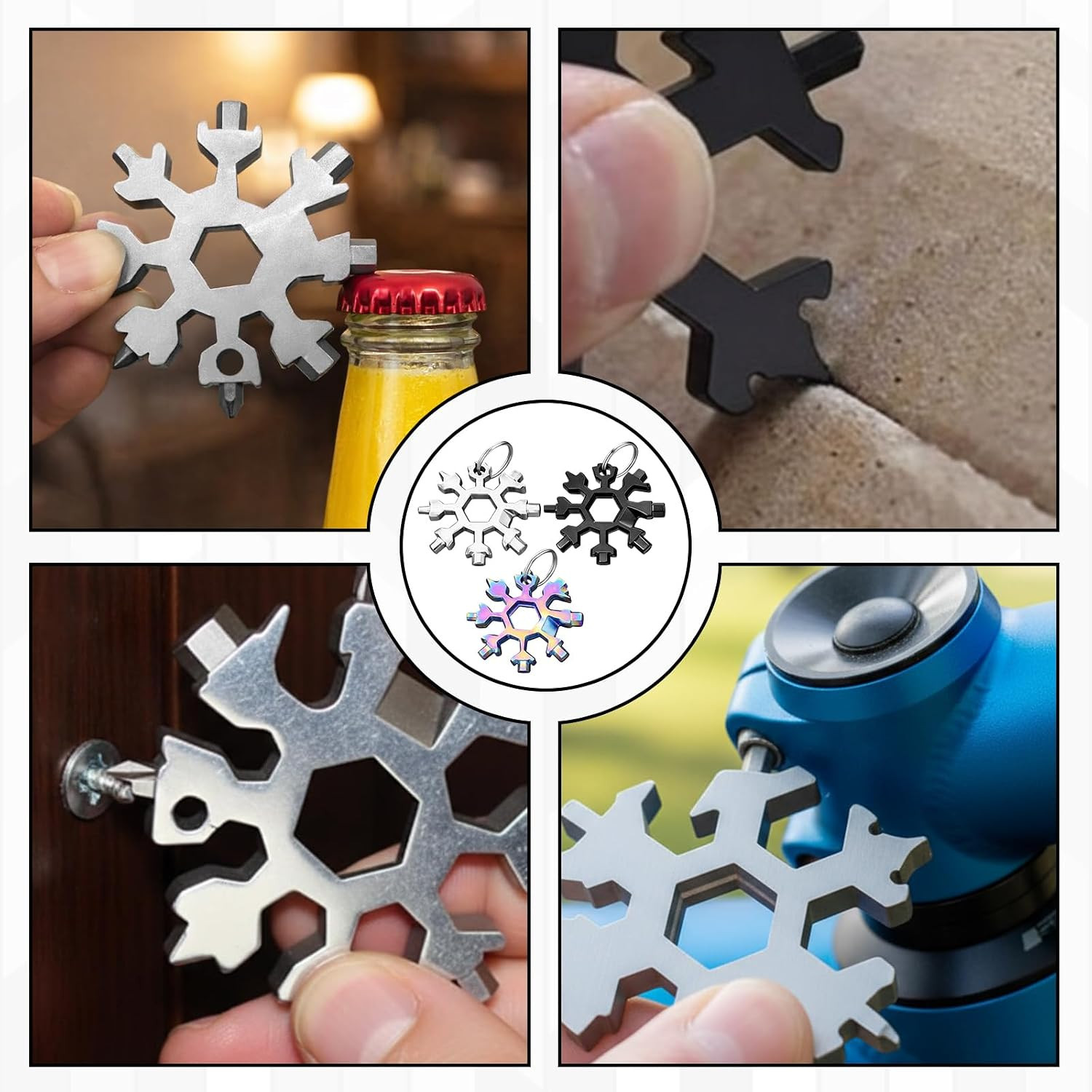 3PCS 18-In-1 Snowflake Multi Tool, Mechanical Tools for Men, Zinc Alloy Snow Too