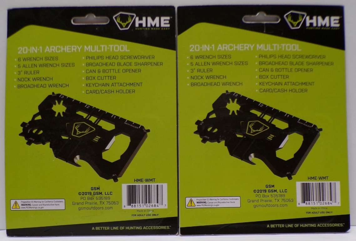 Lot of 2 HME 20-IN-1 Archery Multi-Tool Wallet Size