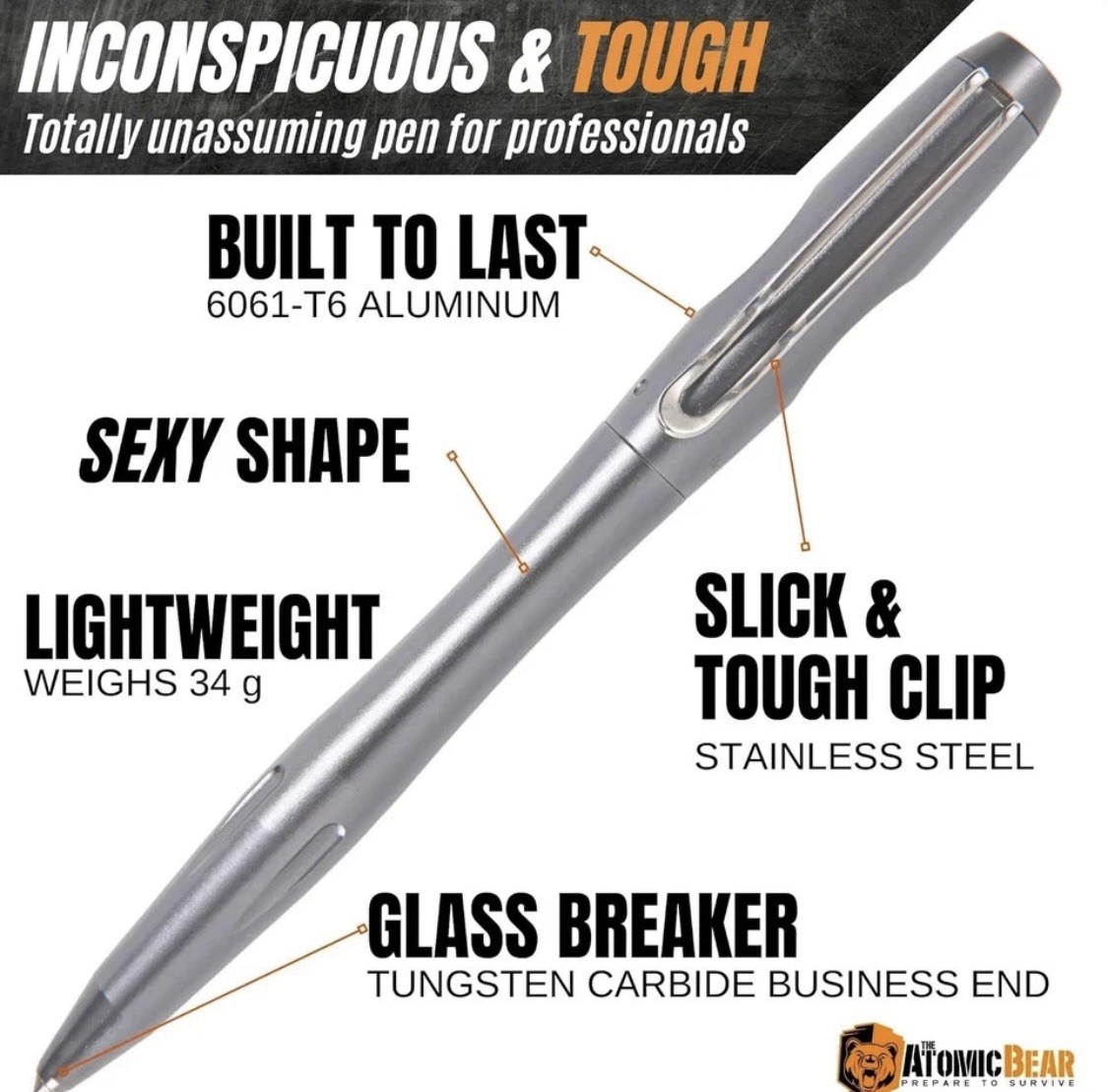 2 PEN DEAL The Atomic Bear Tactical EDC Pen with Glass Breaker 2 PENS