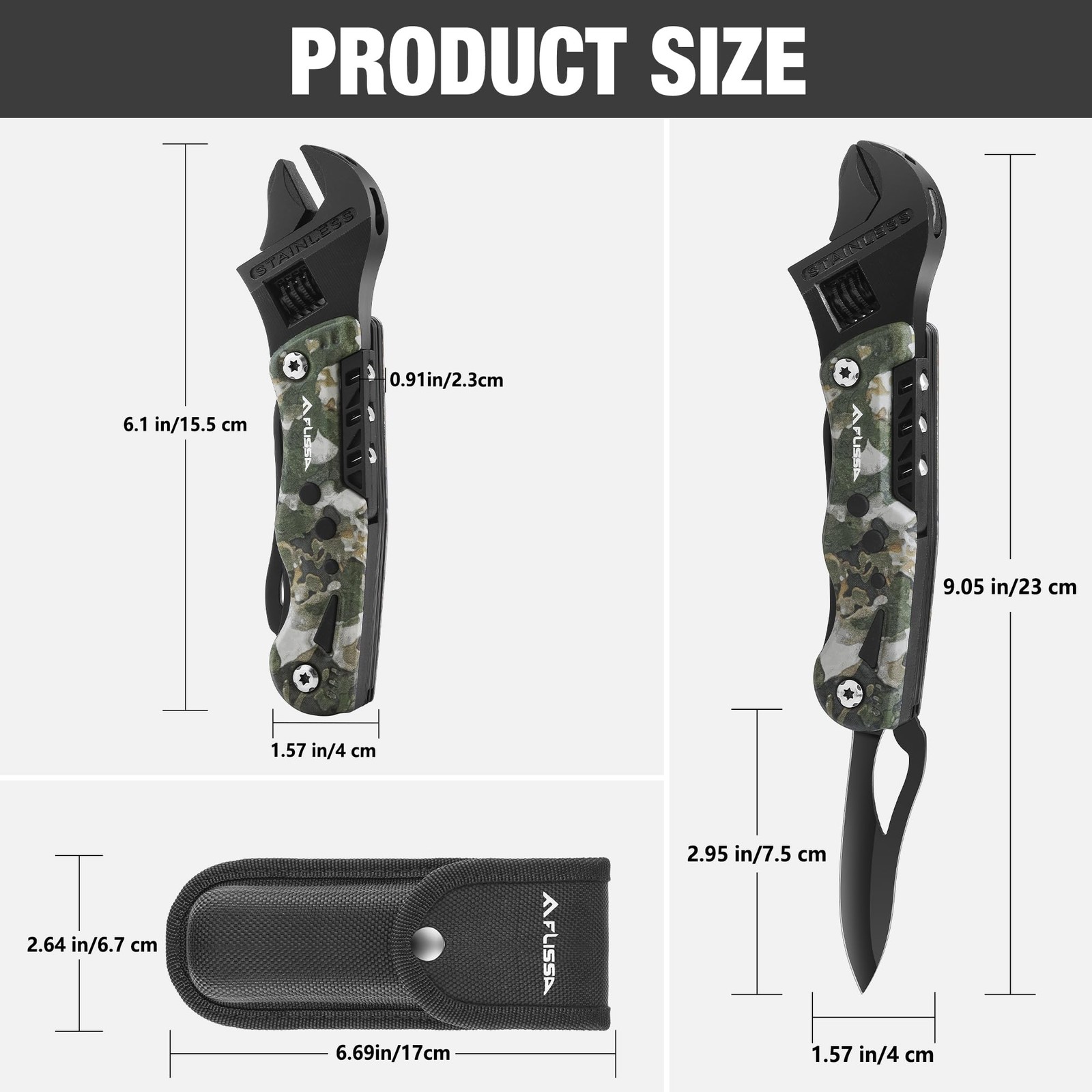 13-in-1 Multi Tool Wrench, Gift for Men Dad, Stainless Steel Camo Multitool A…