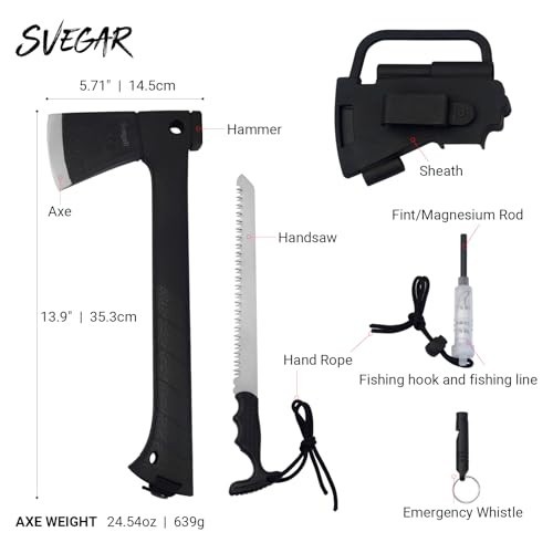 14″ Camping Axe & Hatchet Multi-Tool – Survival Tool with Handsaw, Fire Starter,