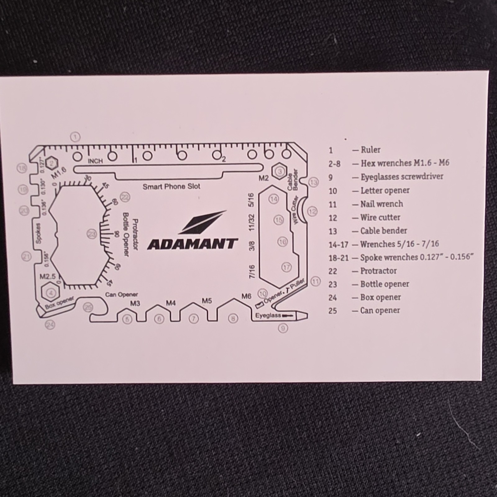 Adamant Stainless Steel Multi-Tool 25 in 1 Functions Ruler Hex Wrenches
