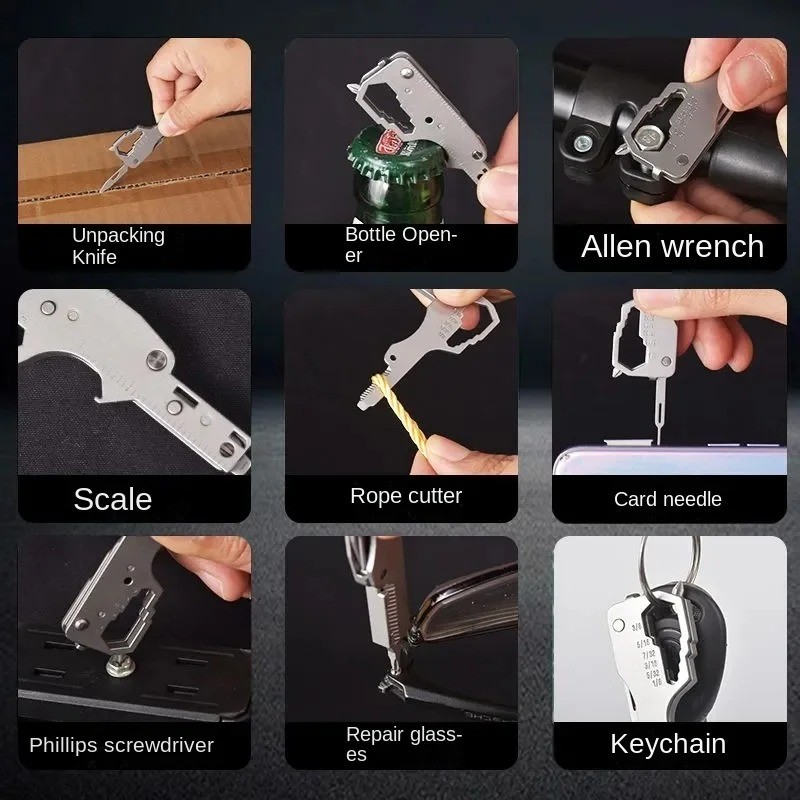 Mini Stainless Steel Multifunction Keychain Tool Card EDC Pocket Repair Gadget
