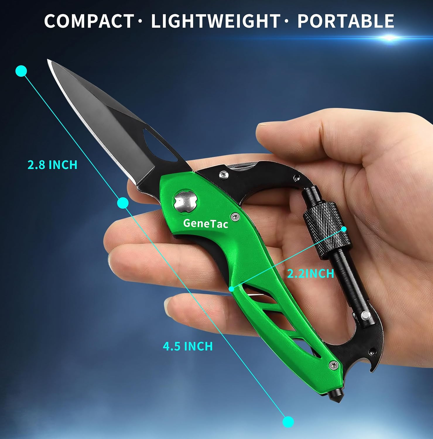 Multi-Tool Carabiner with Pocket Knife, Bottle Opener, Window Breaker, Screwdriv