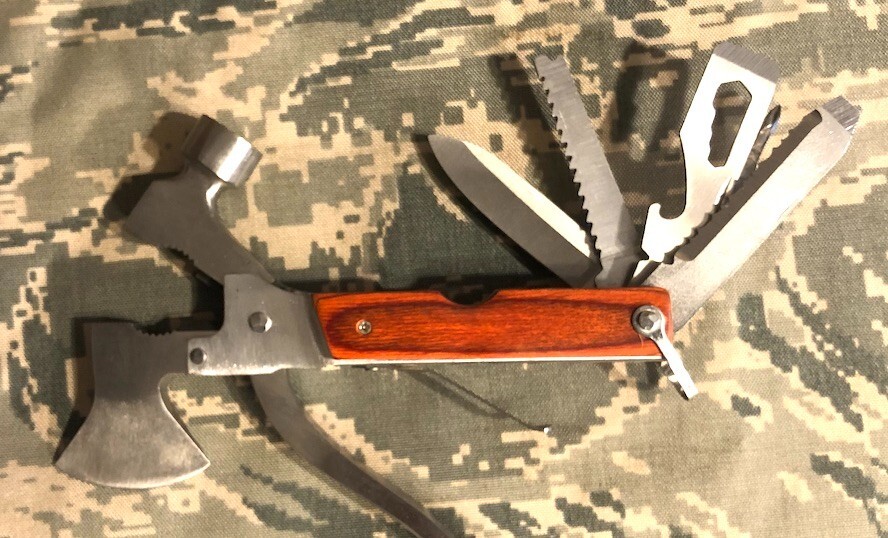 Multi Tool Hatchet Hammer Saw Pliers File Case + Tactical Pocket Knife – cr