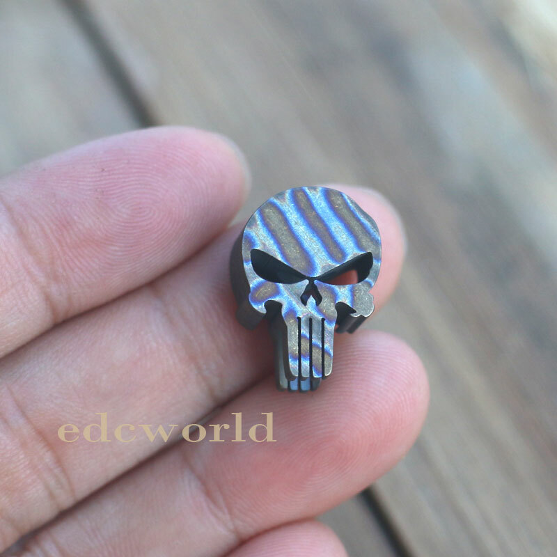 Flame TC4 Titanium Punisher Skull Parachute Cord Lanyard Bead Pendant DZ-01F EDC