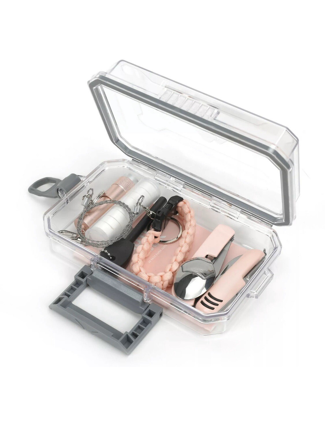 Ozark Trail 16Pc Survival Kit Pink Multi-Tool Key-Chain Light Saw Utensils NIB