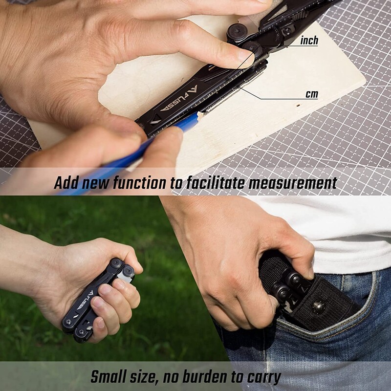 Flissa 16-in-1 Multitools with Sheath, Stainless Steel EDC Multitool-Black