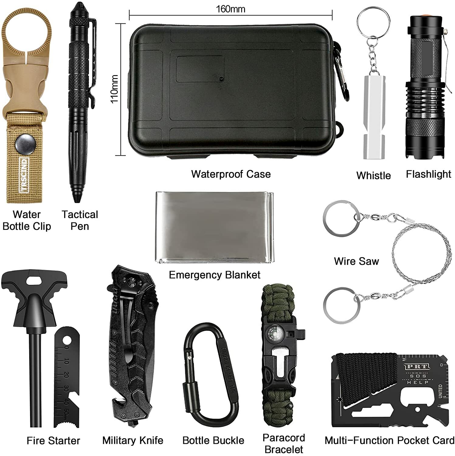 TJ3 Survival Kit 11-in-1 Camping Hiking BackPacking Knife Flashlight Multi-Tool