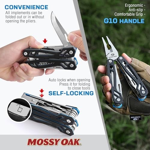 21-in-1 Stainless Steel Multitool Pocket Knife, G10 Handle, Pliers & Sheath – Ou