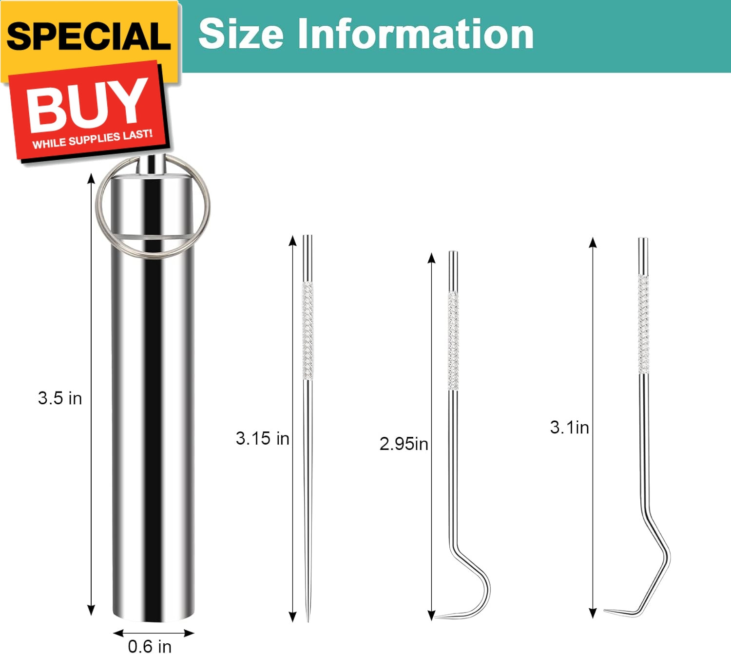 3 Pieces 2 Set Metal Toothpicks Kit, Reusable Toothpick Holder Portable Stainles