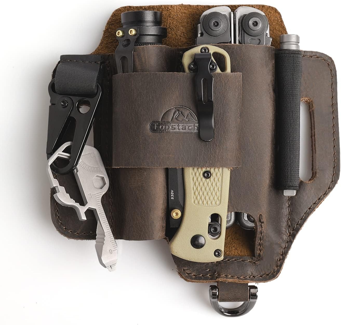 Versatile Leather Multitool Sheath with Extra Belt Loop – Perfect EDC Organizer