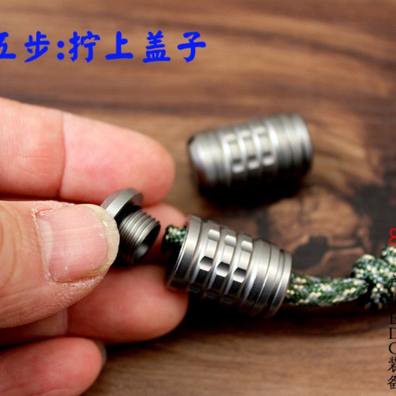EDC Titanium Alloy Umbrella Rope End Flashlight Necklace Pendant Ring Accessory