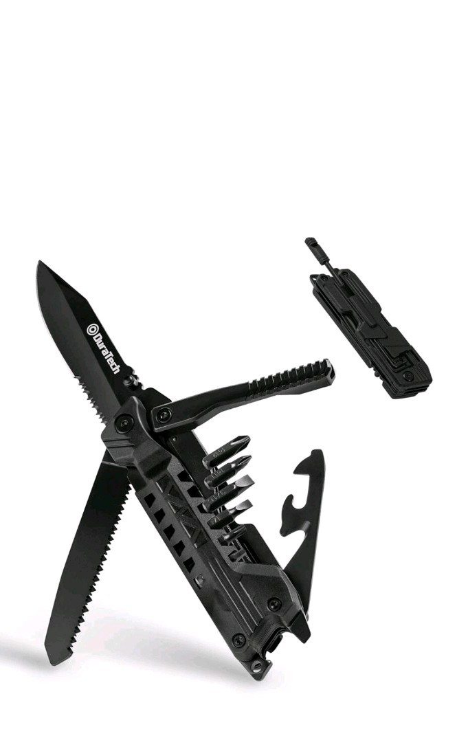 GRIATUS Multi-Tool Knife Stainless Steel Black with Sheath, Screwdriver