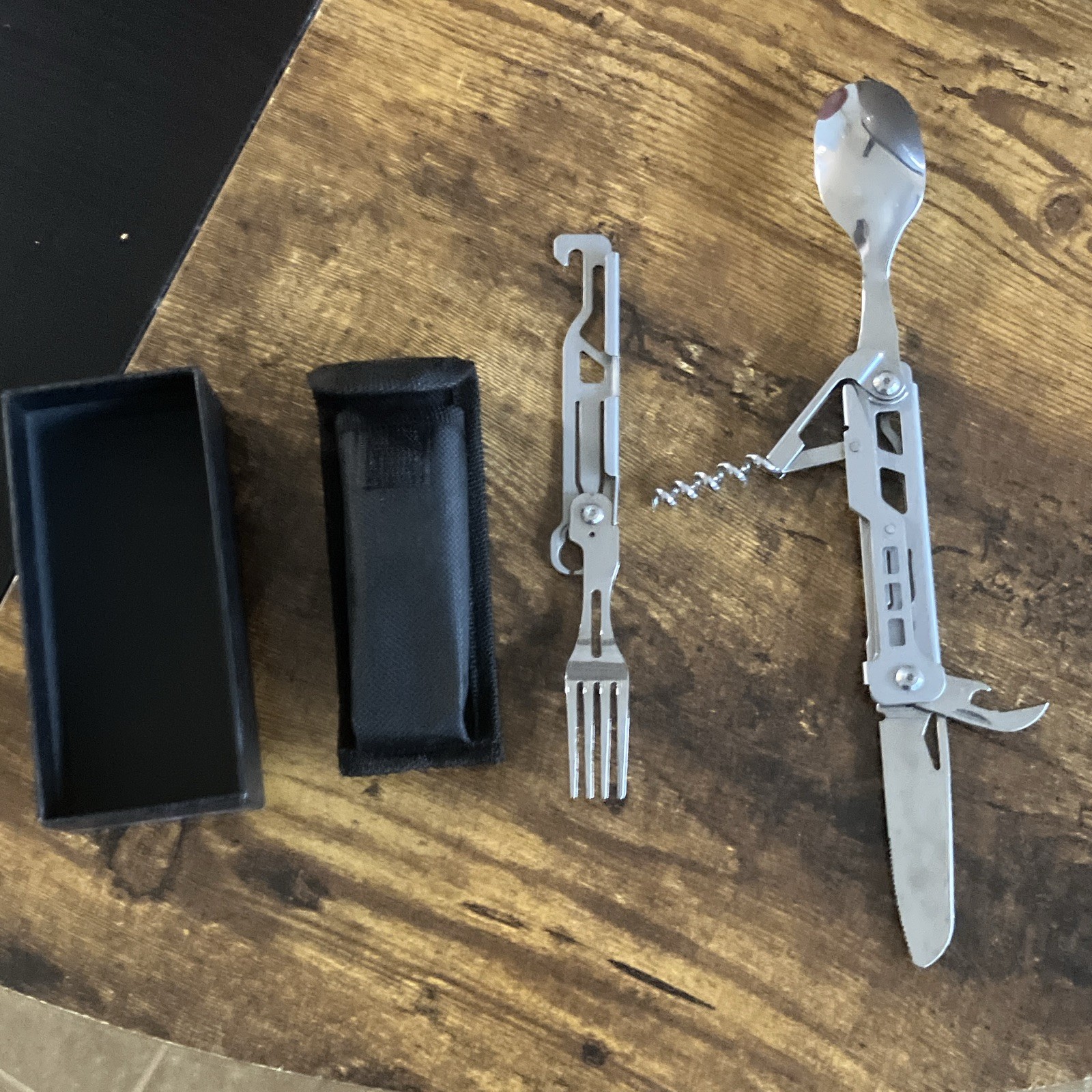 Stainless Steel Foldable 6-Tool Camping Multi-Tool Spoon Fork Knife Opener