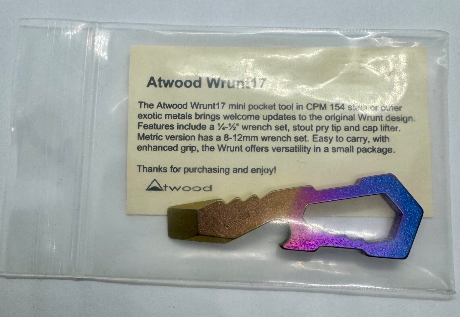 Peter Atwood Wrunt17 EDC Multi Tool Mini Pocket Tool Textured Anodized