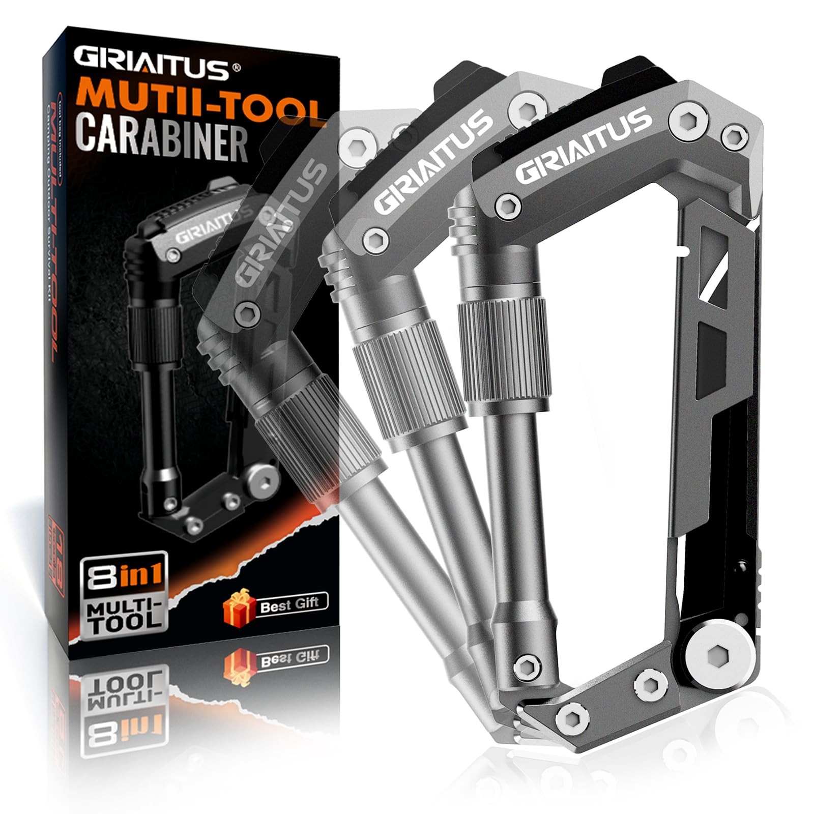 Carabiner Multitool with Pocket , 8-in-1 EDC Carabiners, Serrated , Rope Cutt…