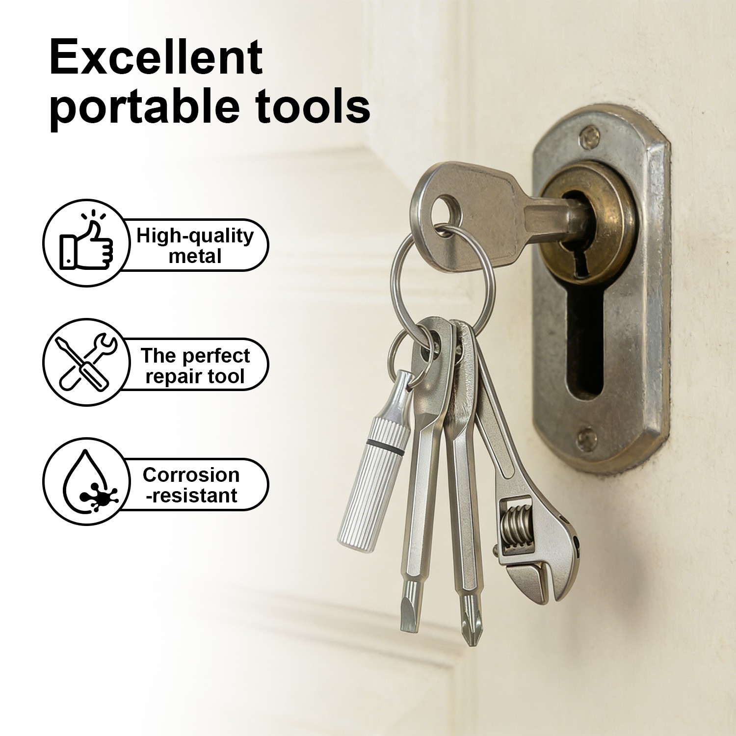 4 in 1 Portable Screwdriver Keychain Set, Multifunctional wrench keychain Tool