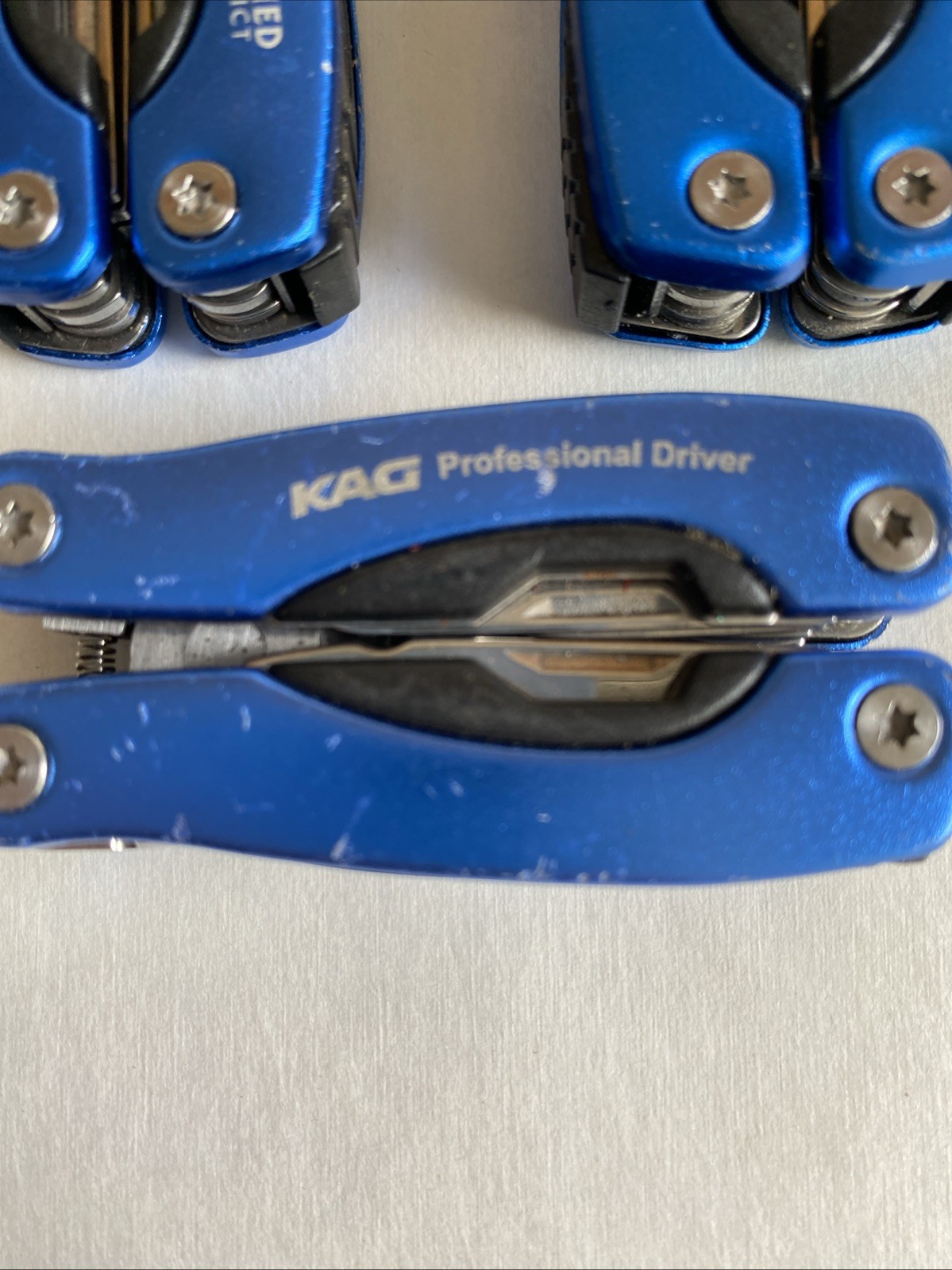 Lot of 4 Blue KAG & Unbranded Mini Multitools Knife Folding Pliers Camp Hike