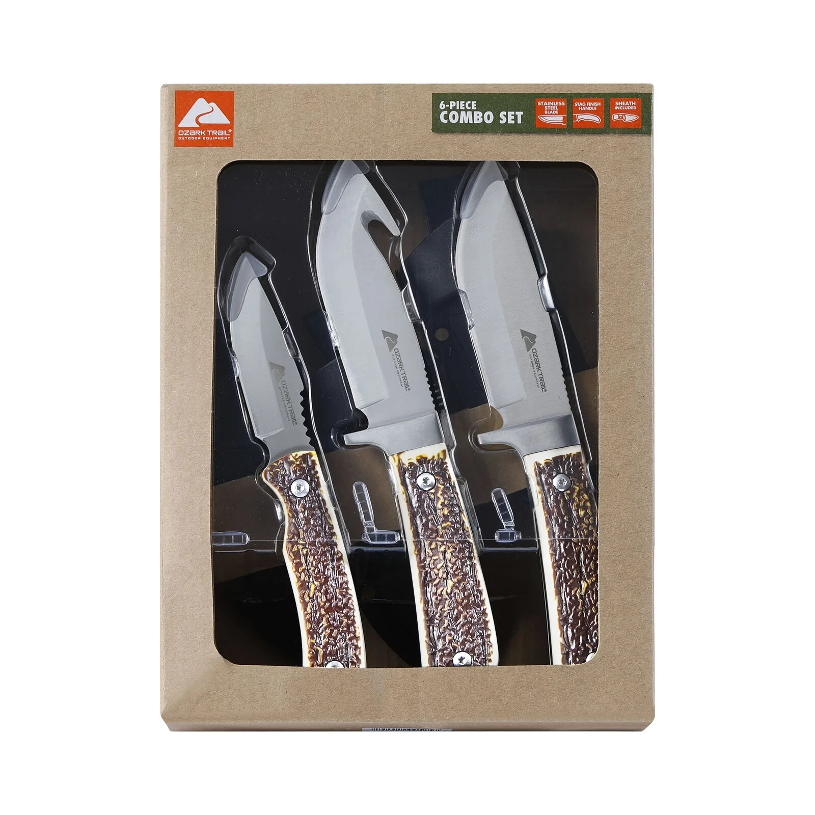 Ozark Trail 6 Pieces Combo Knife Set 8.5″ Fixed Blade & Gut Hook 7.25″ Skinner