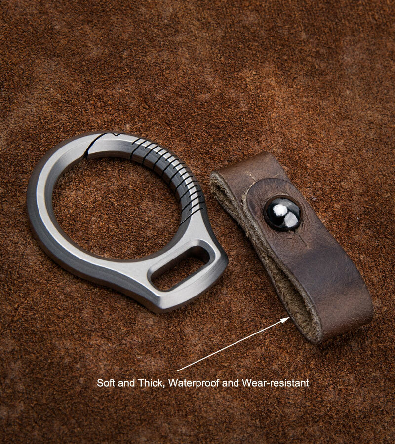 EDC Titanium Alloy + Leather Keychain Portable Removable Key Ring Pendant Tool