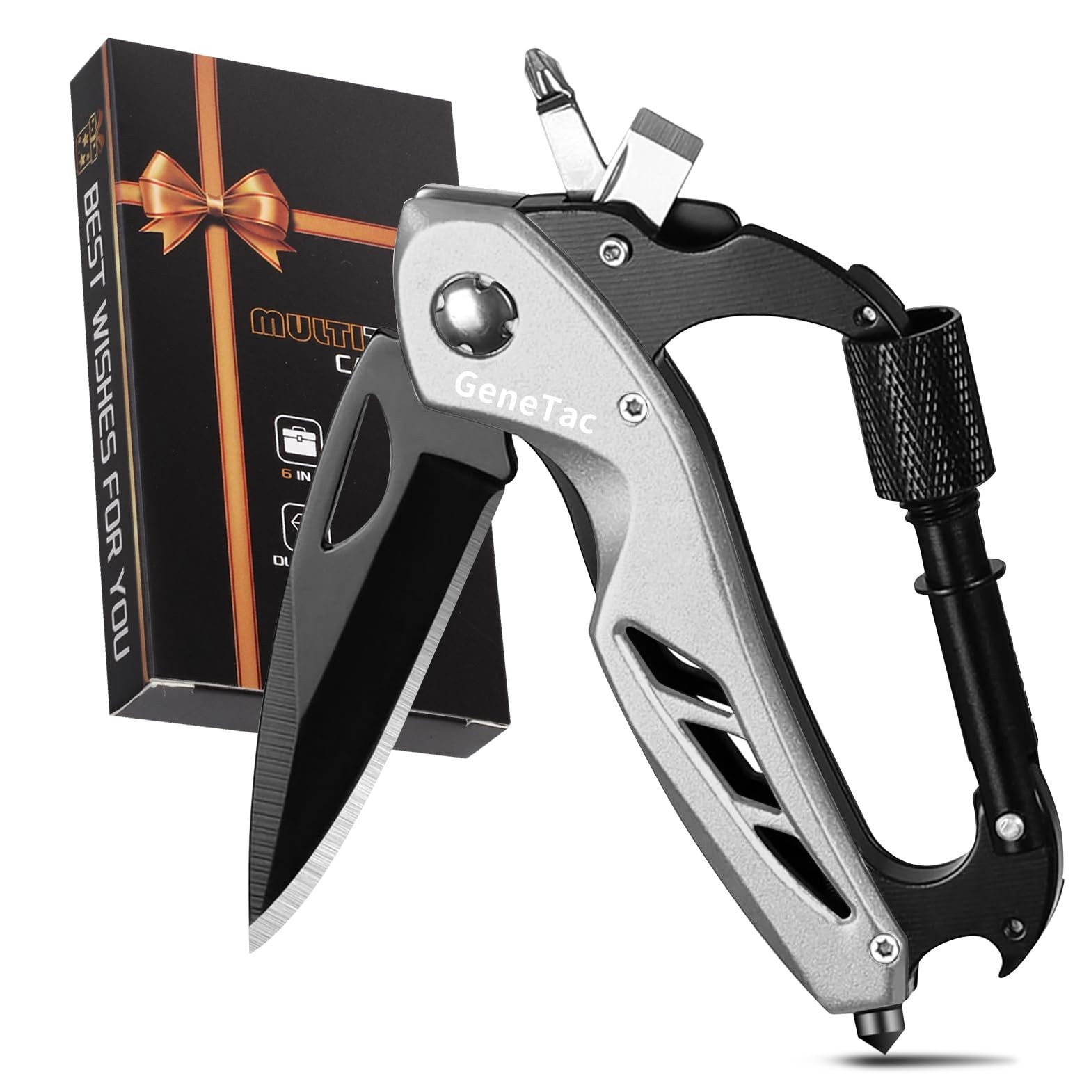 Multi-tool Carabiner with Pocket Knife, Bottle Opener, Window Breaker, Screwd…