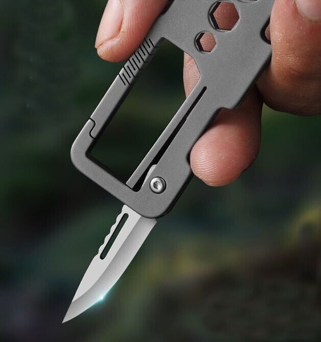 EDC Titanium Keychain Carabiner W/Knife Opener Screwdriver Outdoor Camping Tool