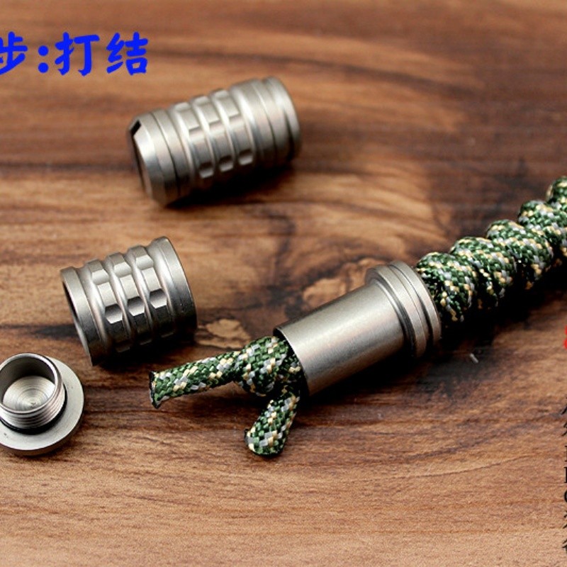 EDC Titanium Alloy Umbrella Rope End Flashlight Necklace Pendant Ring Accessory