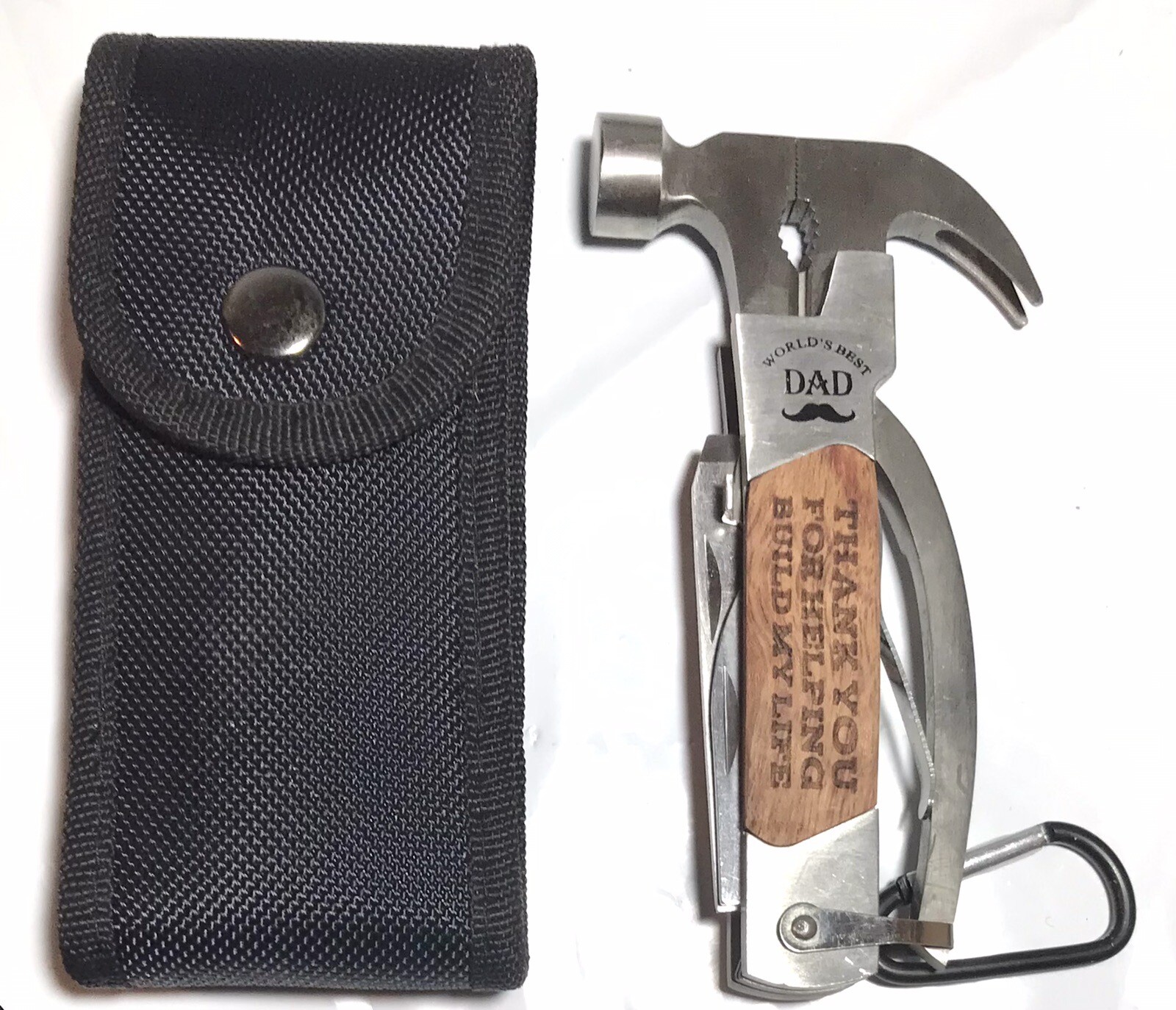 14-in-1 Multi Tool Hammer Knife for World’s Best Dad w/ Pouch 5.5” EUC