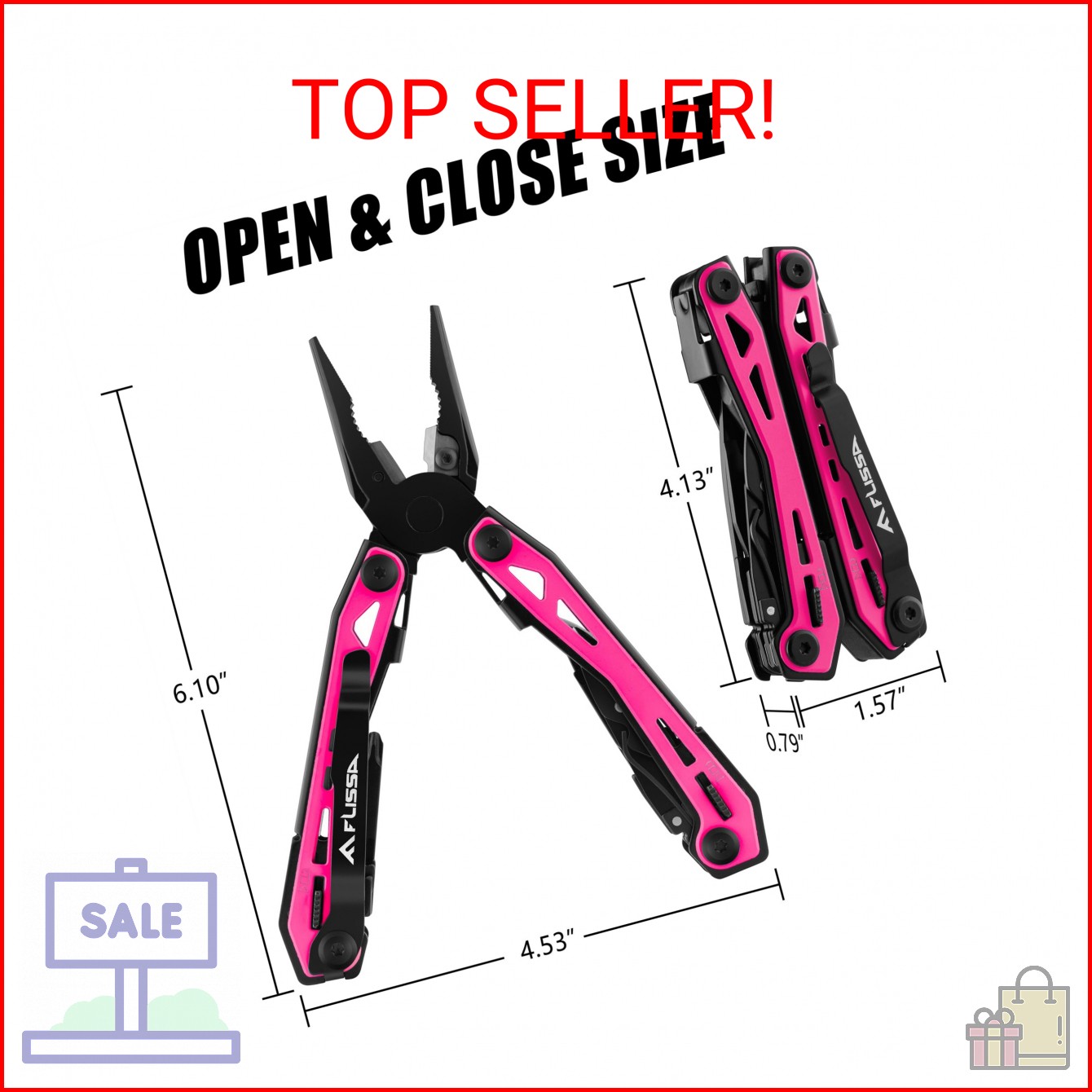 FLISSA 16-in-1 Pink Multi Tool Pliers, Gifts for Men Women, Stainless Steel EDC