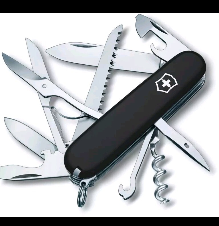 Swiss Army Original Knife Black Huntsman, 15 Functions Victorinox 1.3713.3 NIB