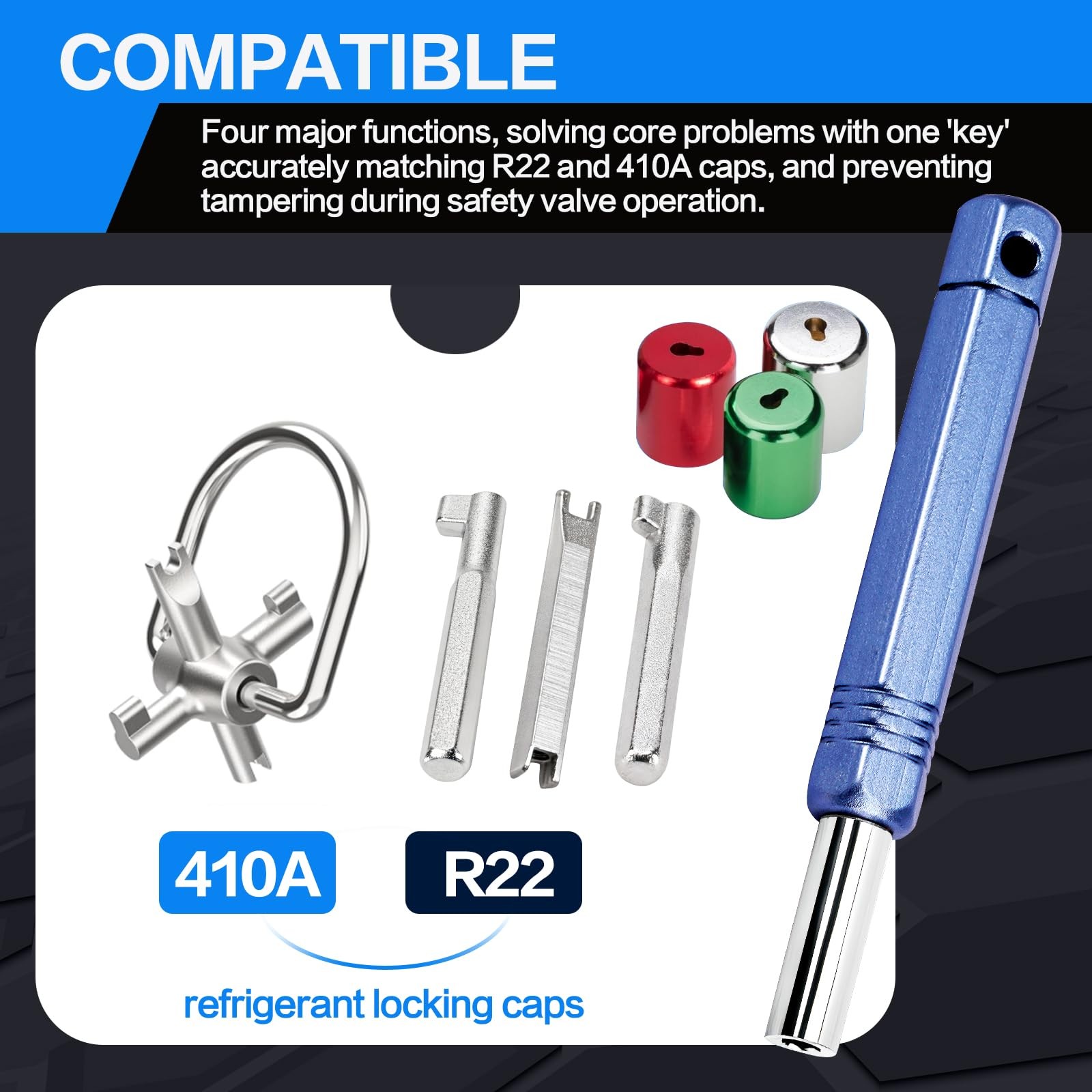 Universal Refrigerant Locking Cap Key Tool – Multi-Key HVAC Tool Kit for AC R…