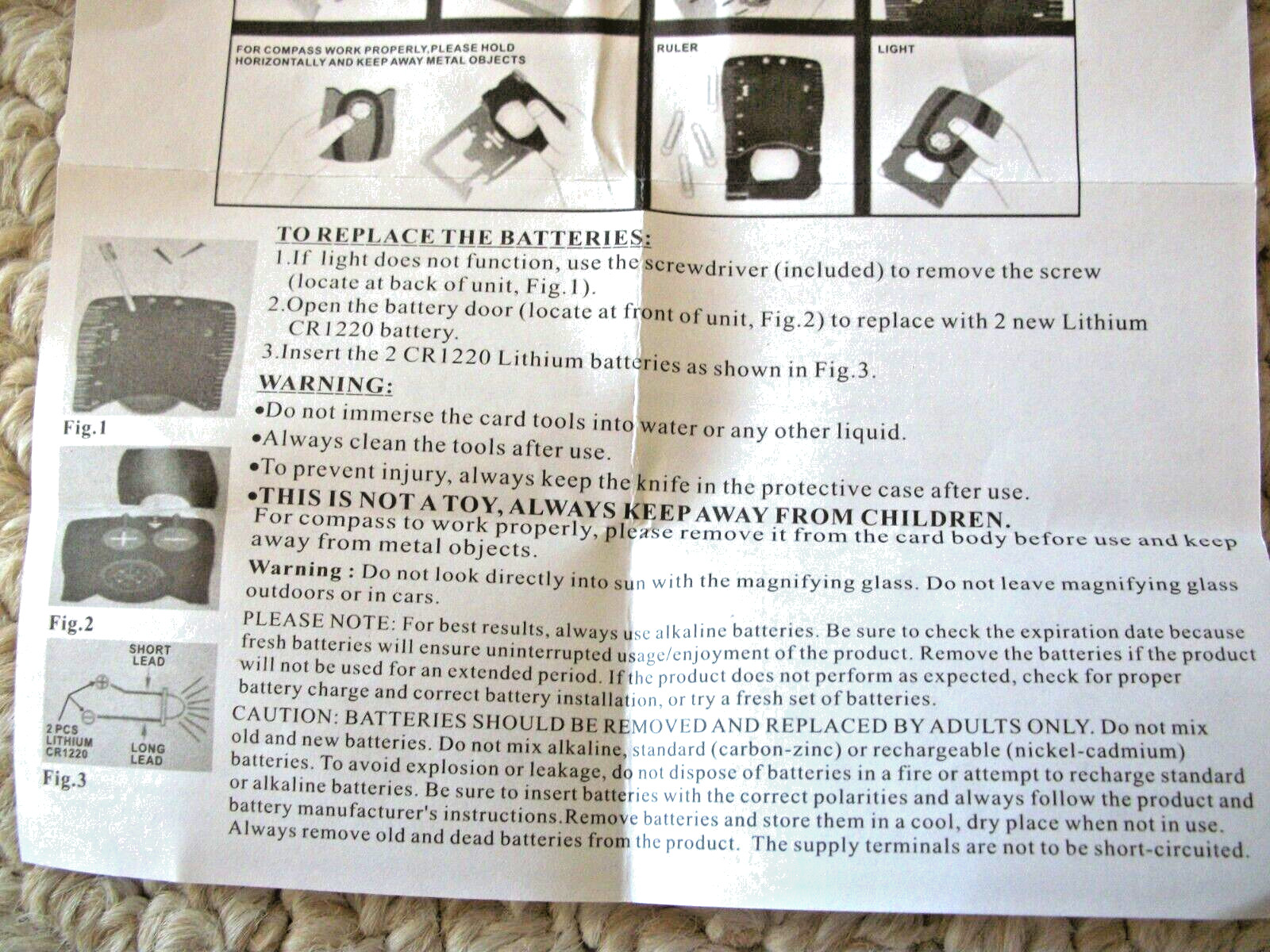 MULTI-FUNTION 10 CARD TOOL that also includes a COMPASS & LIGHT (#0053)