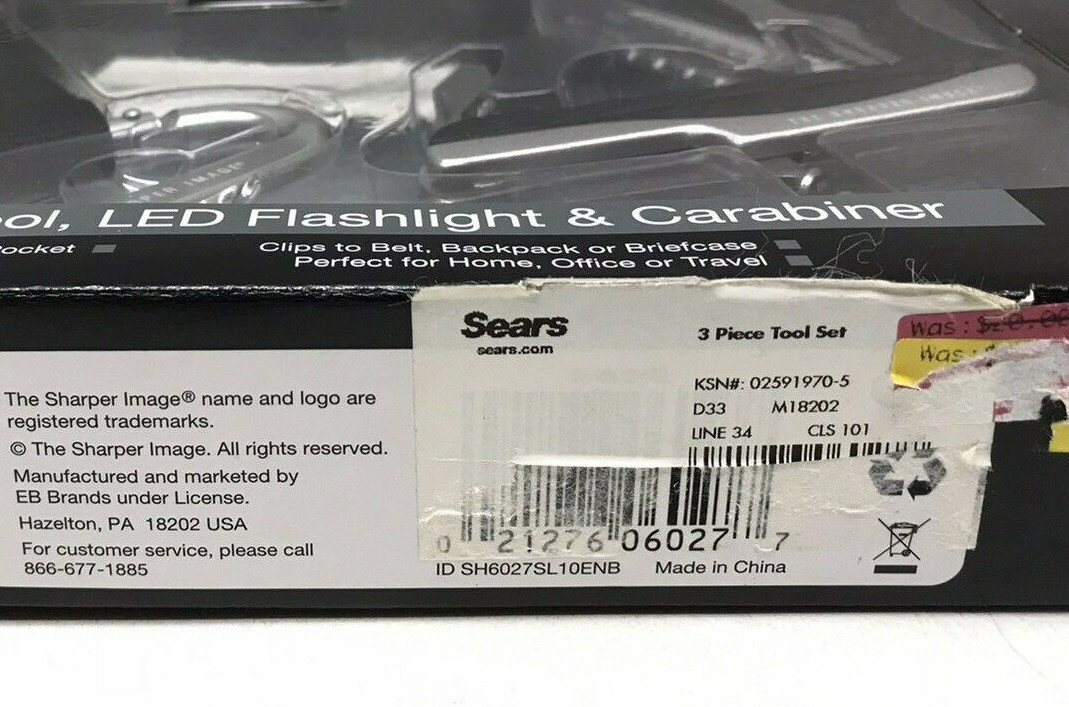 The Sharper Image SH6027SL 3 Pc. Multi Tool Kit Flashlight Carabiner Silver