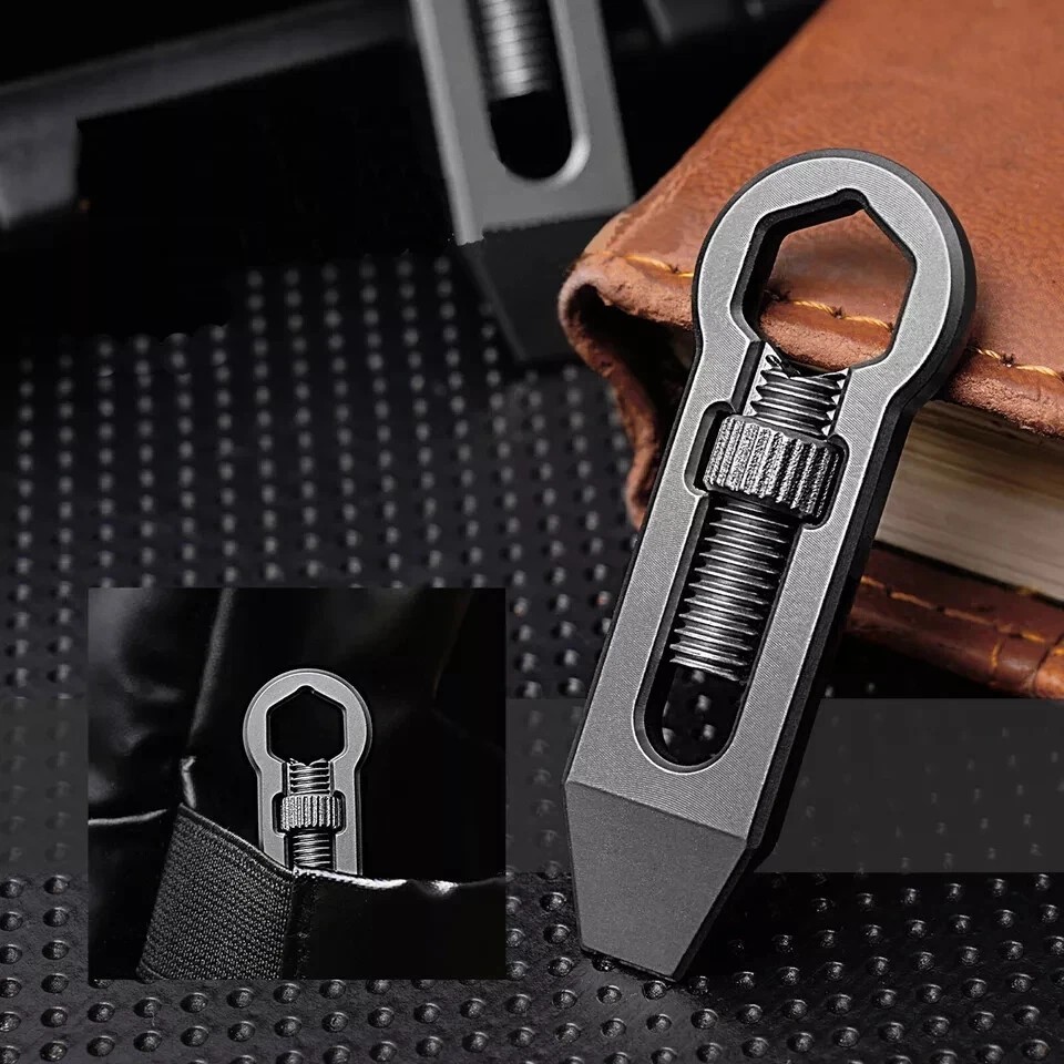 EDC Titanium Alloy Multi Tools Adjustable Wrench Pocket Pry bar Crowbar Keychain
