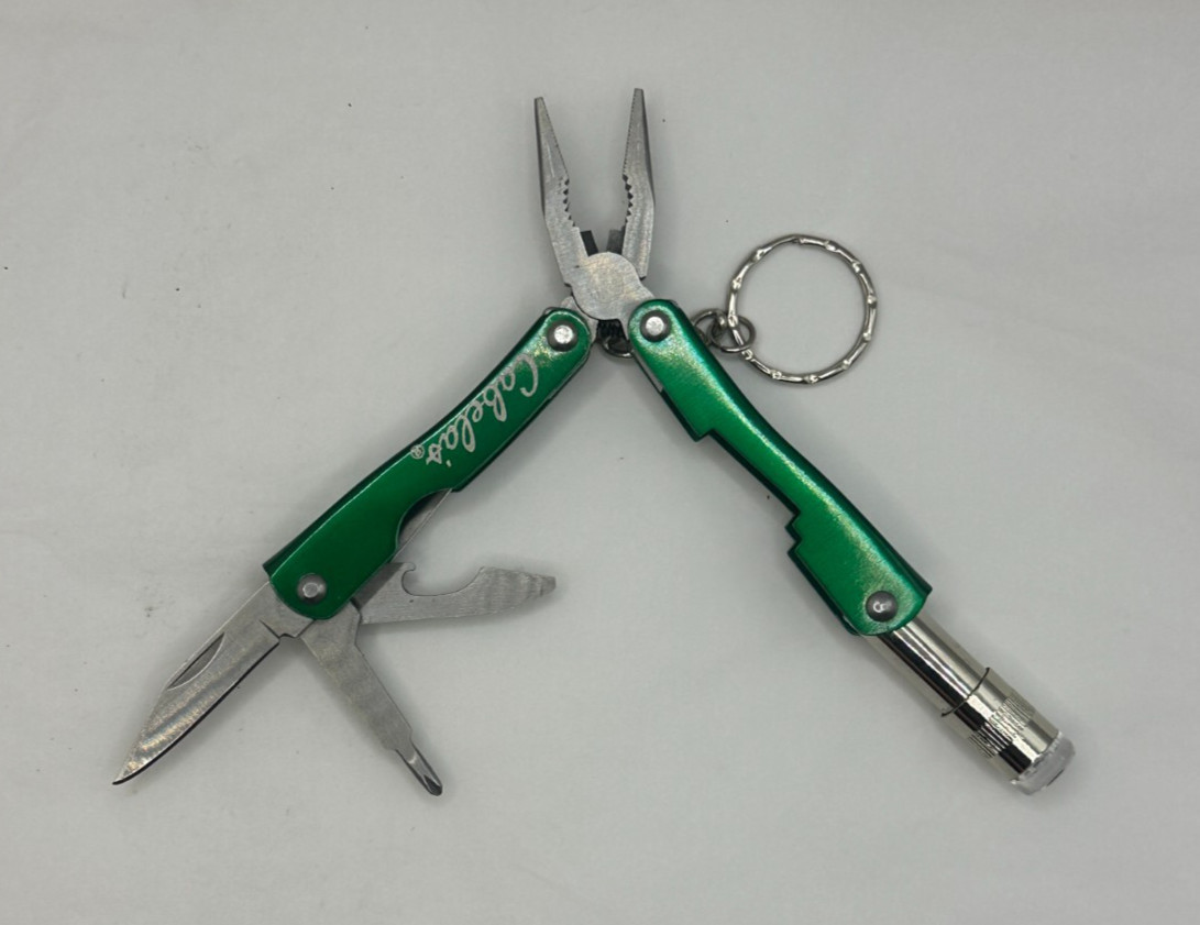 Cabelas Pocket Multi-Tool Flashlight Serrated Knife Can Opener Pliers 2 Drivers