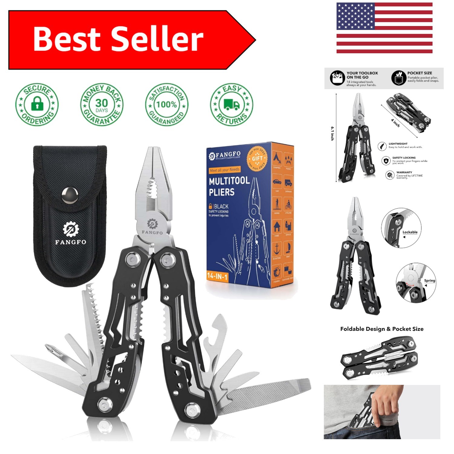 Professional Stainless Steel 14-in-1 Multitool with Nylon Sheath for Easy Carry