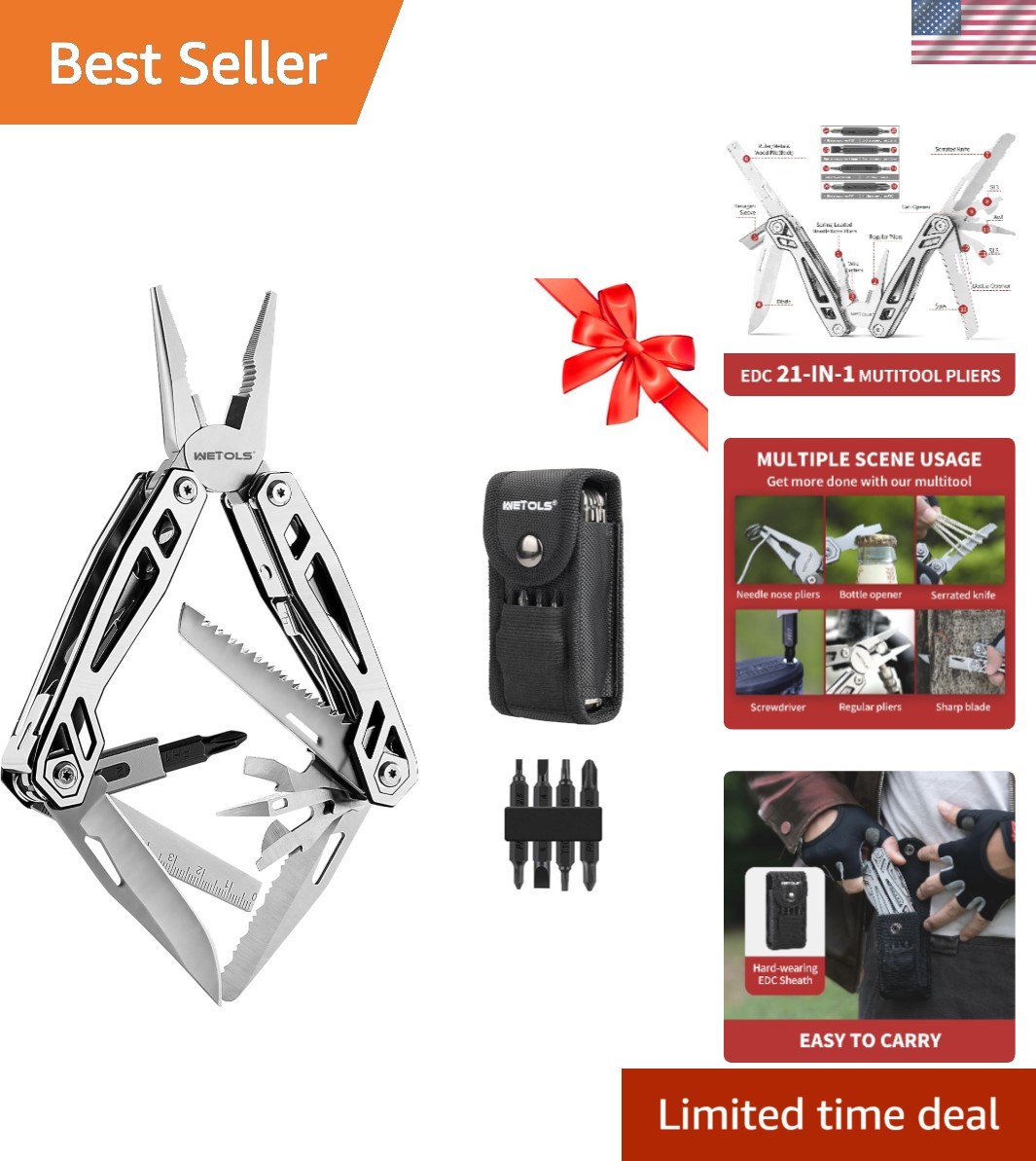 21-in-1 Stainless Steel Multitool with Pocket Knife & EDC Sheath – Perfect Gift