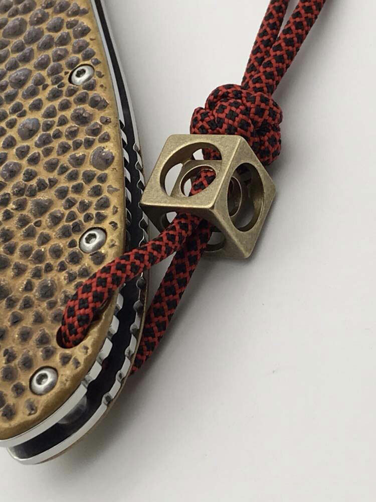 Solid Brass CNC Square Key Knife EDC Parachute Cord Bead Pendant Lanyard DZ-QQB