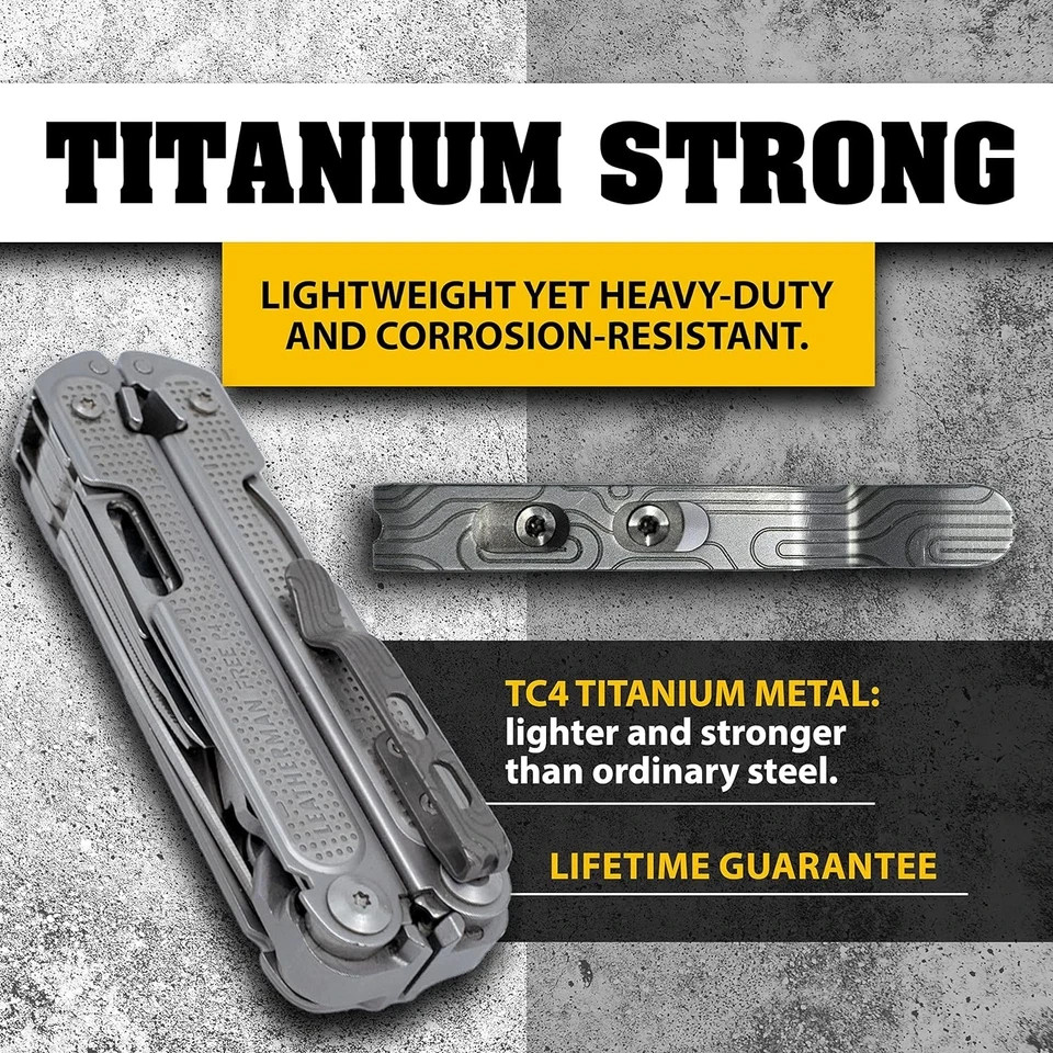 Titanium Pocket Clip. Made for Leatherman Free (P2, P4, T2 & T4) Curl & Bond. TC