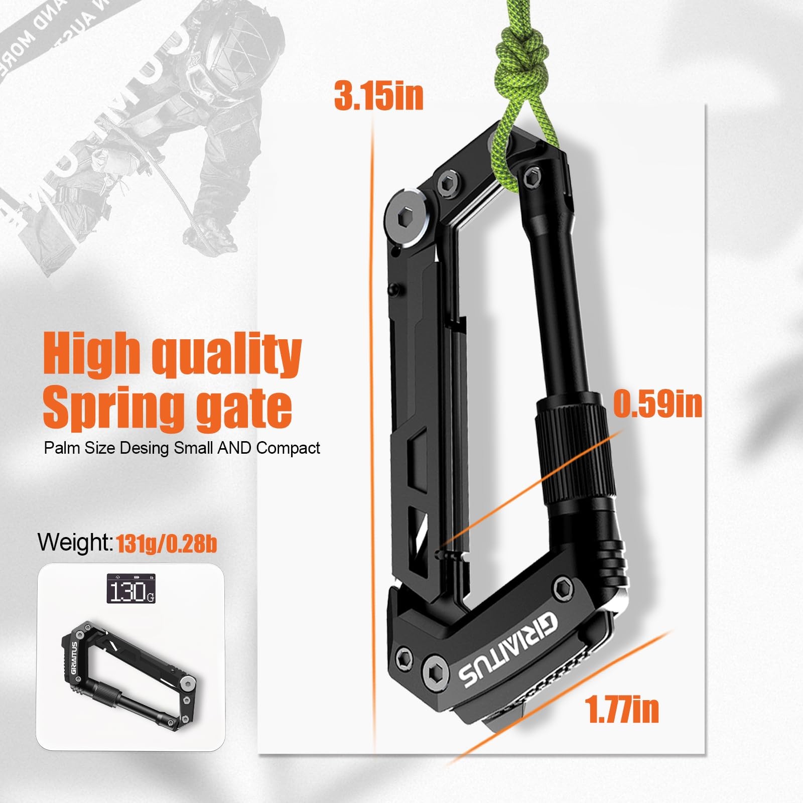Carabiner Multitool 8-in-1 EDC Carabiners Pocket , Serrated , Rope Cutter, Sc…
