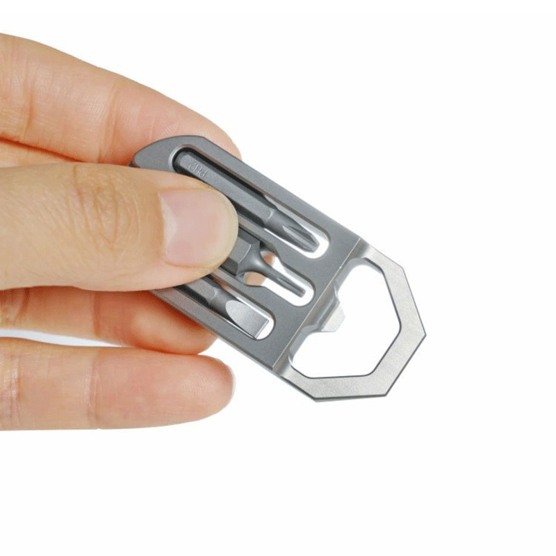 EDC Titanium Multi Tools Bottle Opener Crowbar Pocket with Bit Holder Keychain